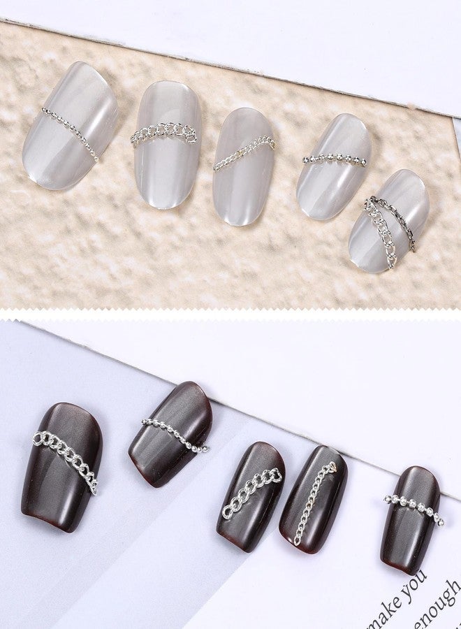 Aeaocvo 9 Strips Silver Nail Chains with Dual-Head Tweezer, 3D Chain Nails Charms for DIY Nail Art Decoration, DIY Making Manicure Jewelry - Image 4